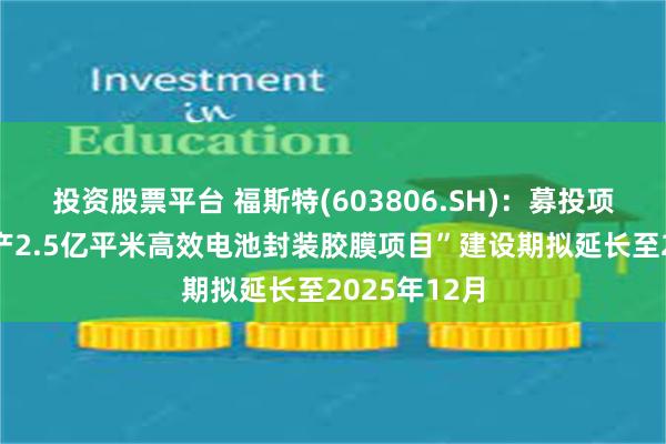 投资股票平台 福斯特(603806.SH)：募投项目“越南年