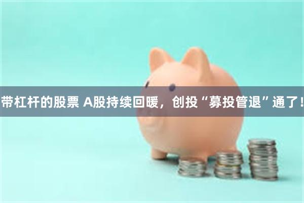 带杠杆的股票 A股持续回暖，创投“募投管退”通了！